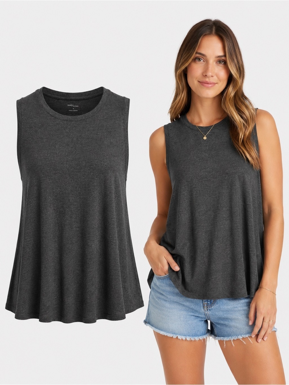Daily Ritual | Gray Sleeveless Swing Tank Top | Women's Medium | Soft Casual